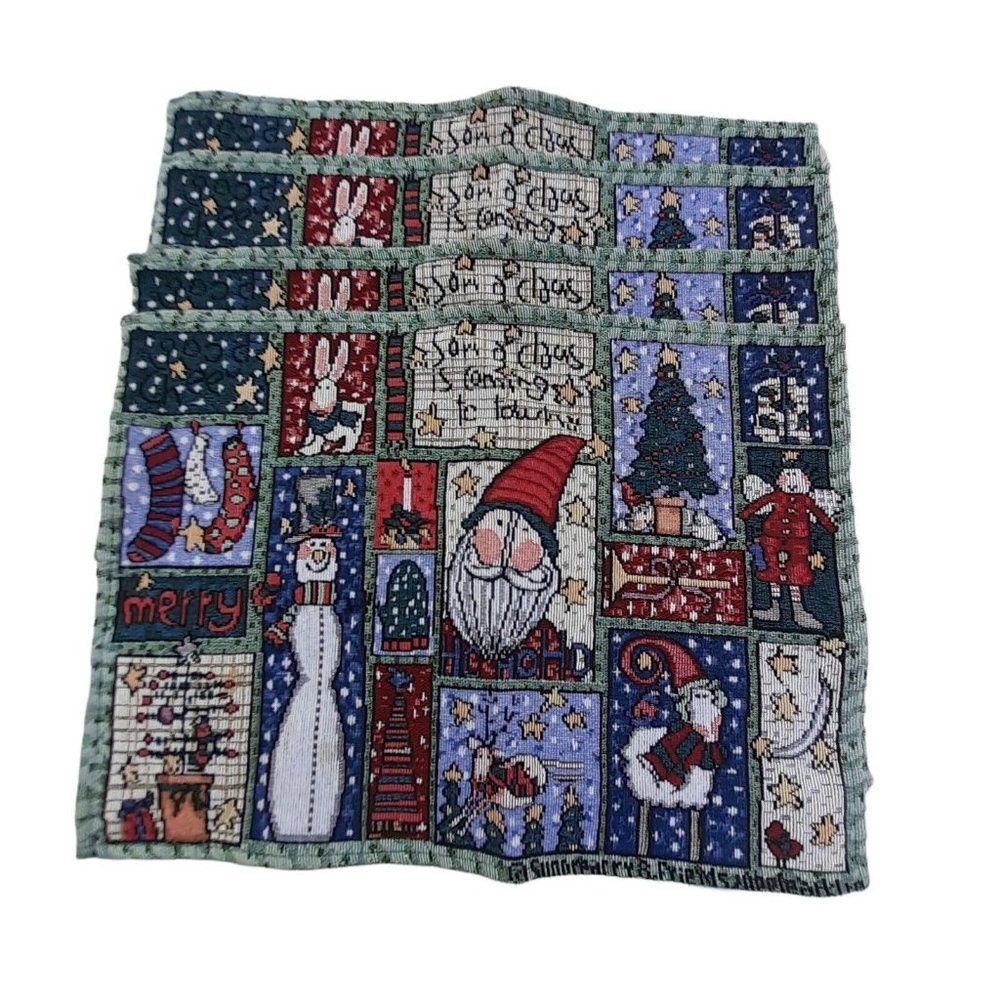 Christmas Table Linens Tapestry Placemats Holiday Dining Snowman Santa 4 pc
